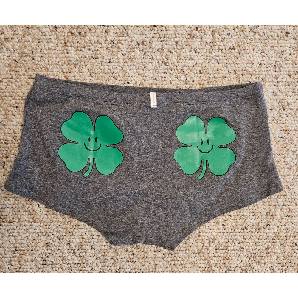 VICTORIA SECRETS Lucky Clover Novelty Boy Shorts Underwear Gray Cheeky‎ Panties